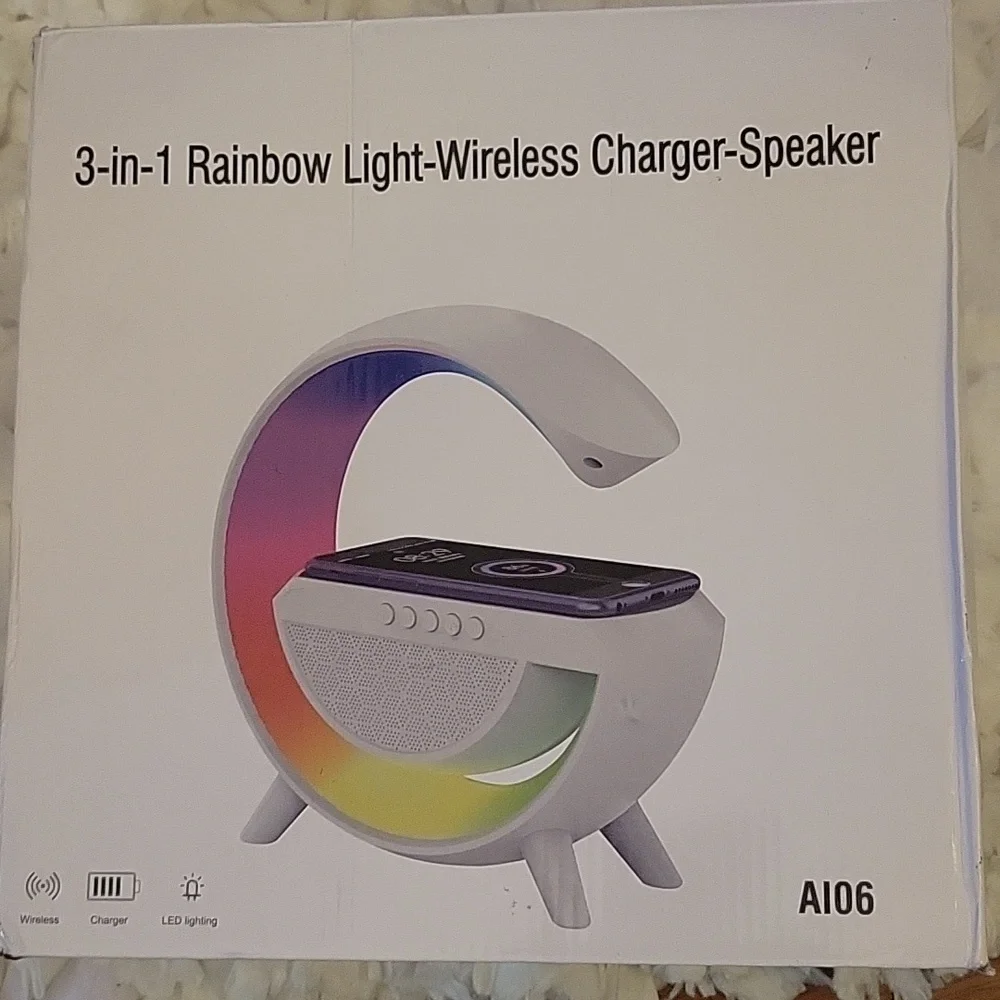 S Sunsbell 3 in 1 rainbow ambient light wireless charger speaker table NEW…